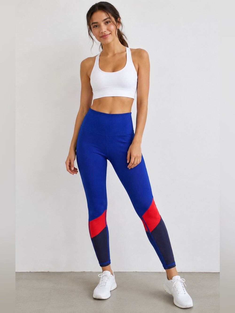 Wilo Women’s Size XS High-Waisted Colorblock Athletic Leggings Blue Red Navy